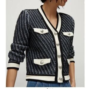 VERONICA BEARD Bealila Navy white Cotton Tweed Cardigan M